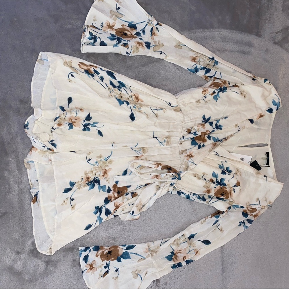 Floral Wrap Romper - Cream and Blue